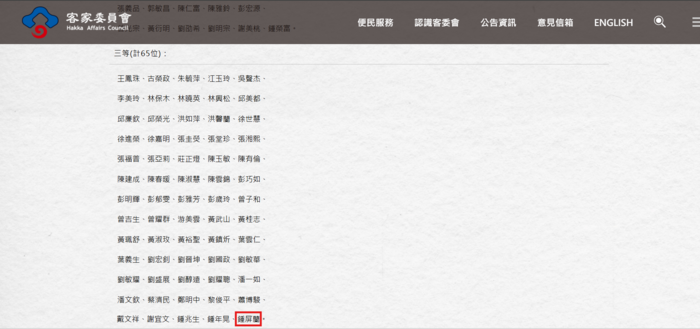 【恭賀】 恭喜本系退休老師鍾屏蘭榮獲114年客家事務專業獎章三等獎章！圖片